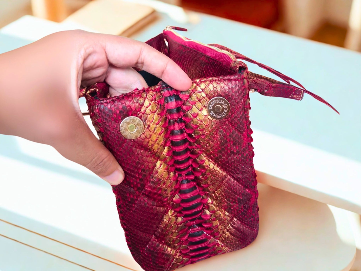Python Snakeskin Diamond Quilted Bag - 4