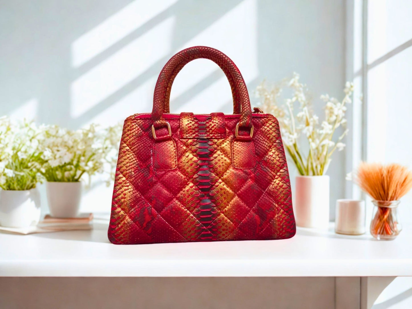 Python Snaeskin Diamond Quilted Bag - 2