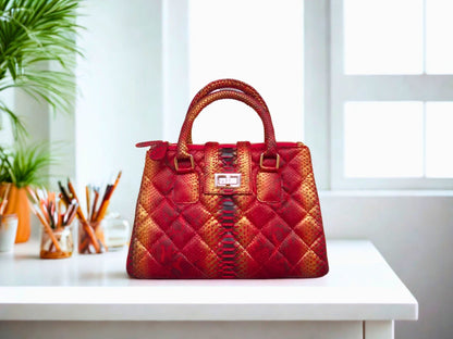Python Snakeskin Diamond Quilted Bag - 1