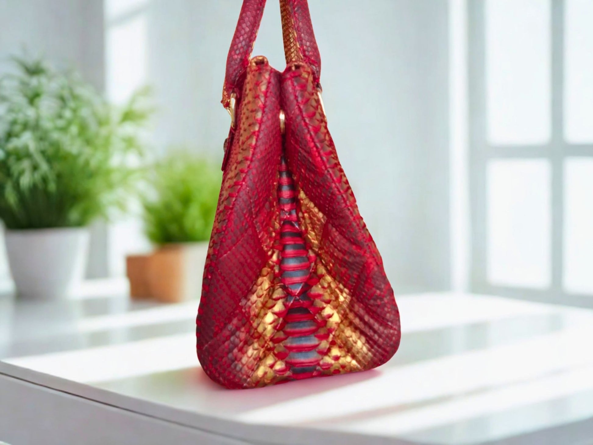 Python Snakeskin Diamond Quilted Bag - 5