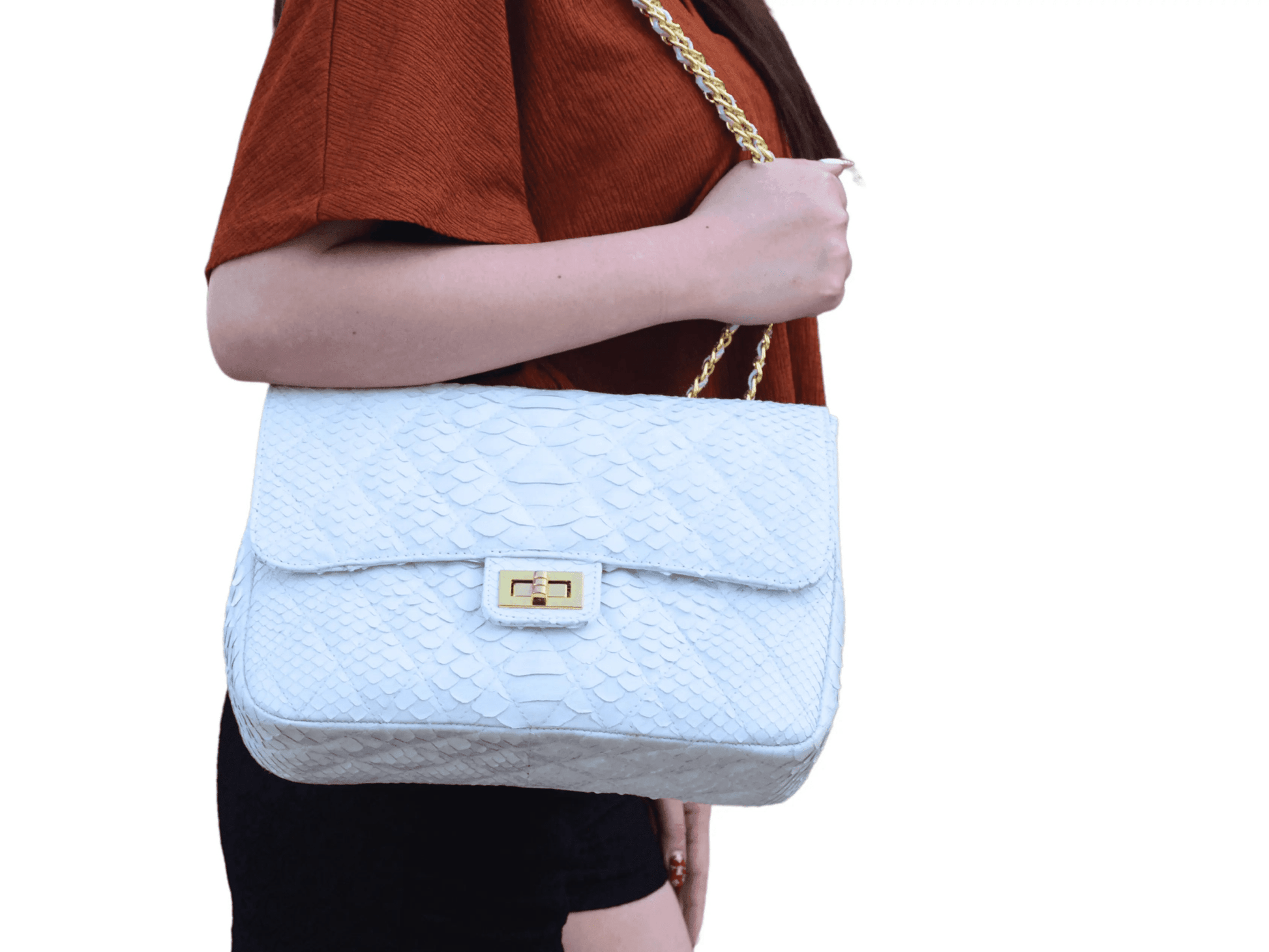 Quilt Snakeskin Flap Bag - Python Jacket by LFM Fashion