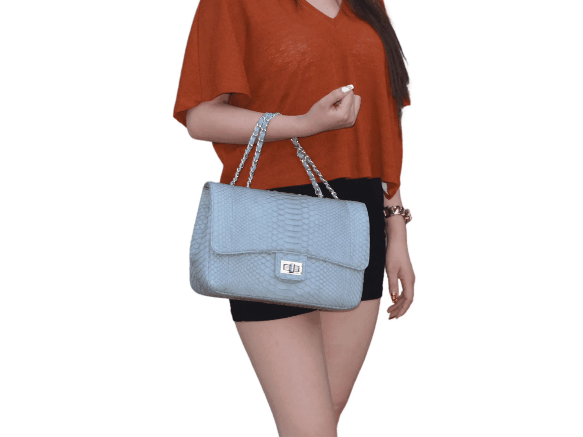 Quilt Snakeskin Flap Bag - Python Jacket by LFM Fashion