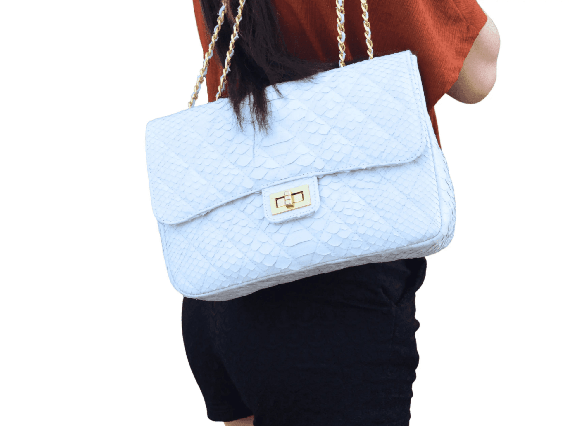 Quilt Snakeskin Flap Bag - Python Jacket by LFM Fashion