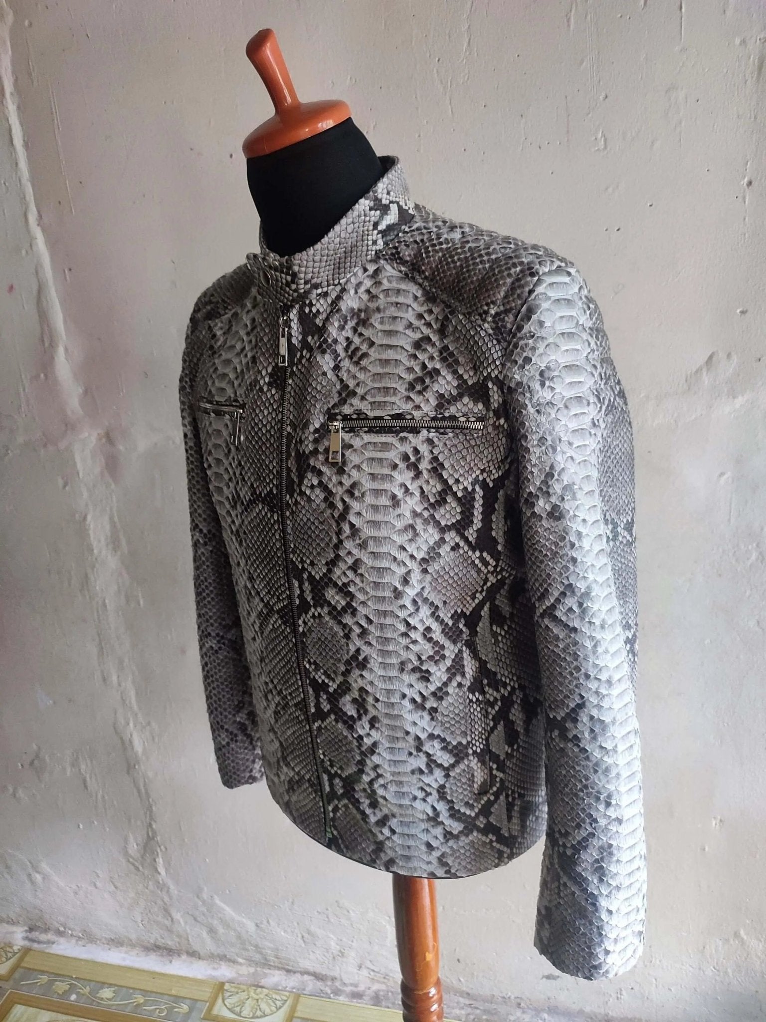 Quilted Python Snakeskin Leather Jacket - Python Jacket by LFM Fashion