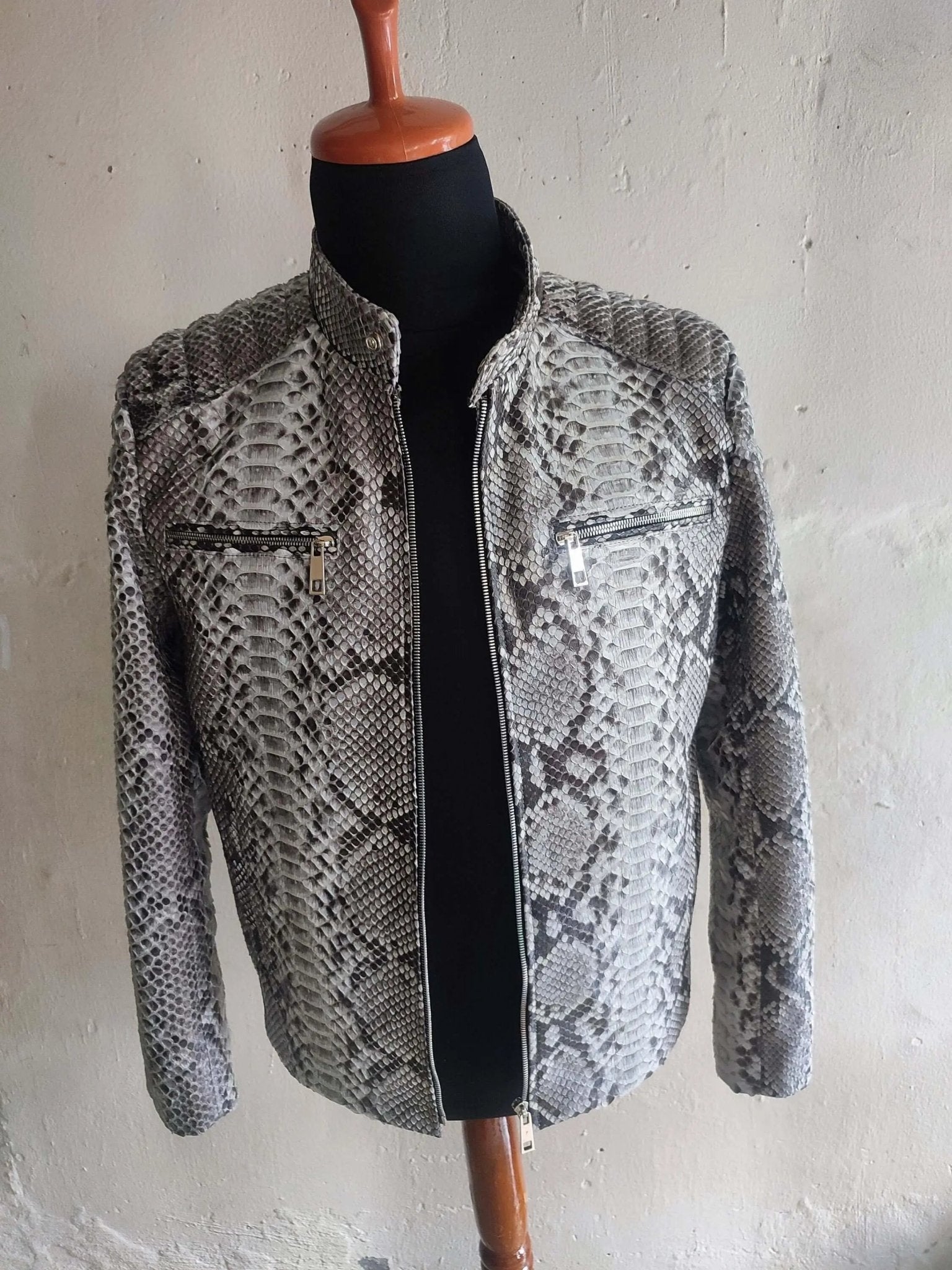 Quilted Python Snakeskin Leather Jacket - Python Jacket by LFM Fashion