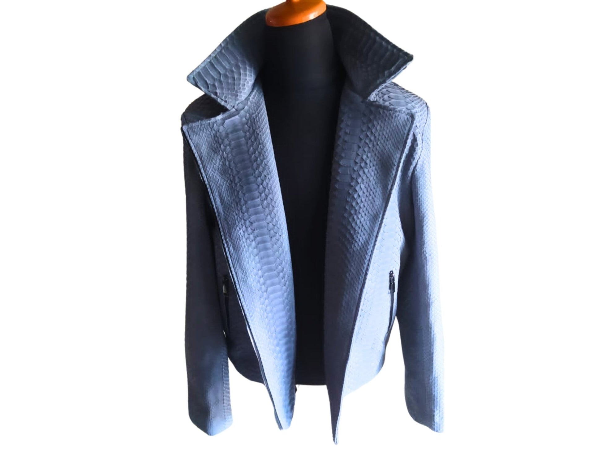 Rock Blue Snakeskin Motorcycle Leather Jacket - 5