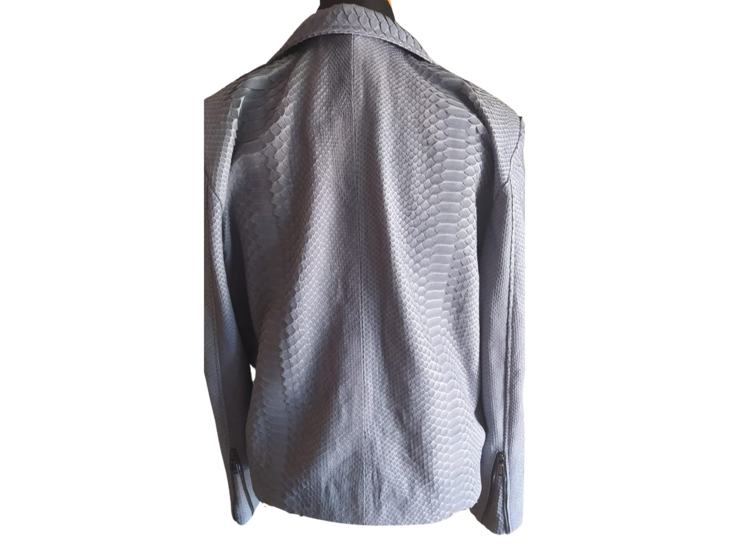 Rock Blue Snakeskin Motorcycle Leather Jacket - 3