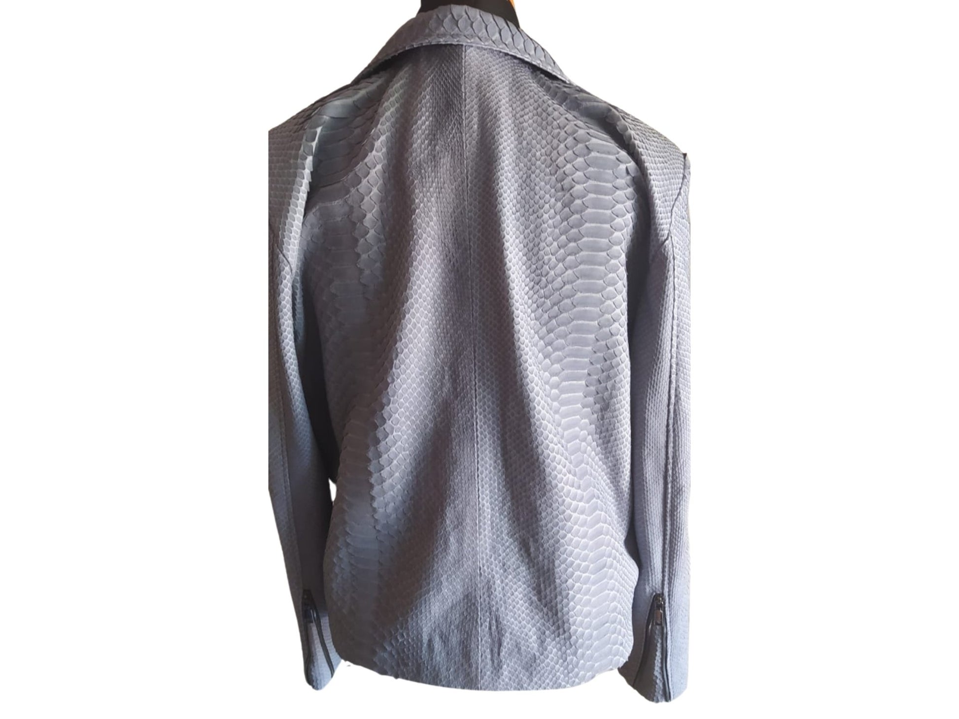 Rock Blue Snakeskin Motorcycle Leather Jacket - 3