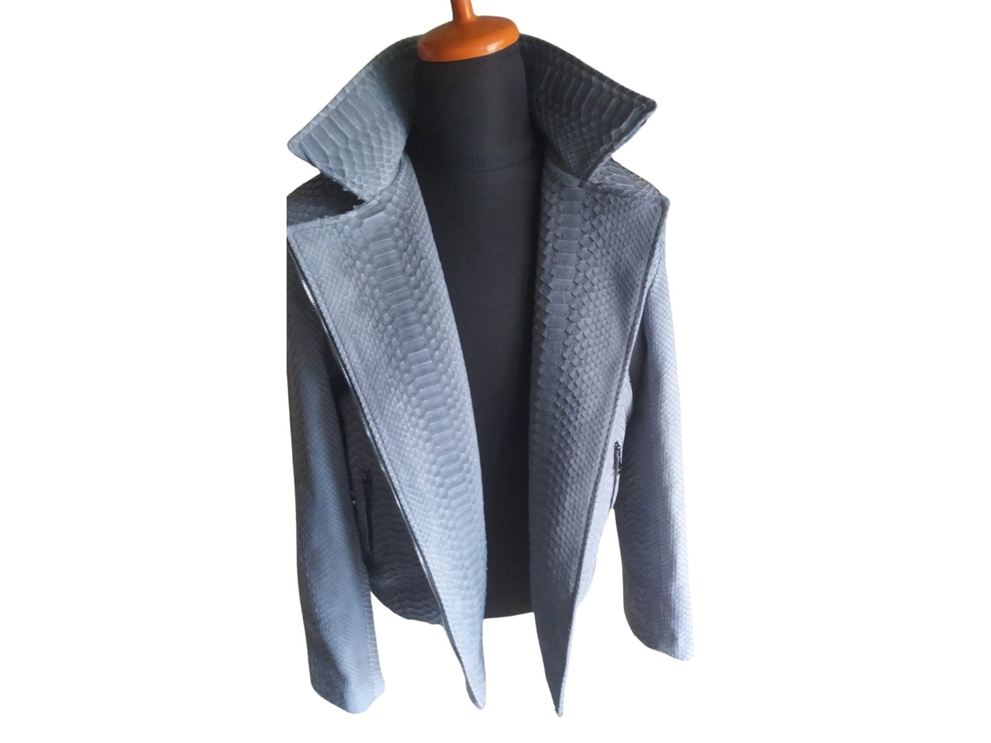 Rock Blue Snakeskin Motorcycle Leather Jacket - 1