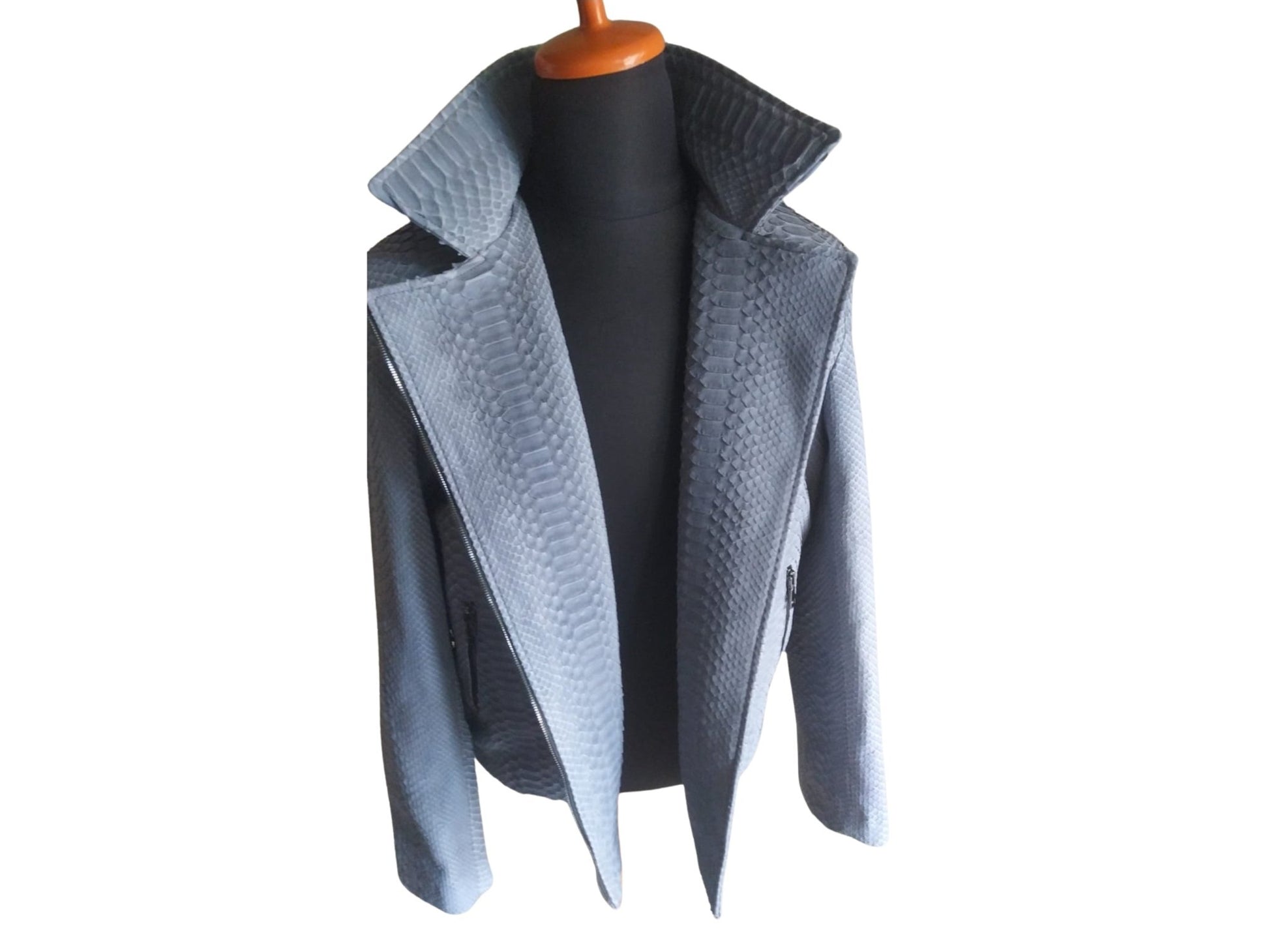Rock Blue Snakeskin Motorcycle Leather Jacket - 1