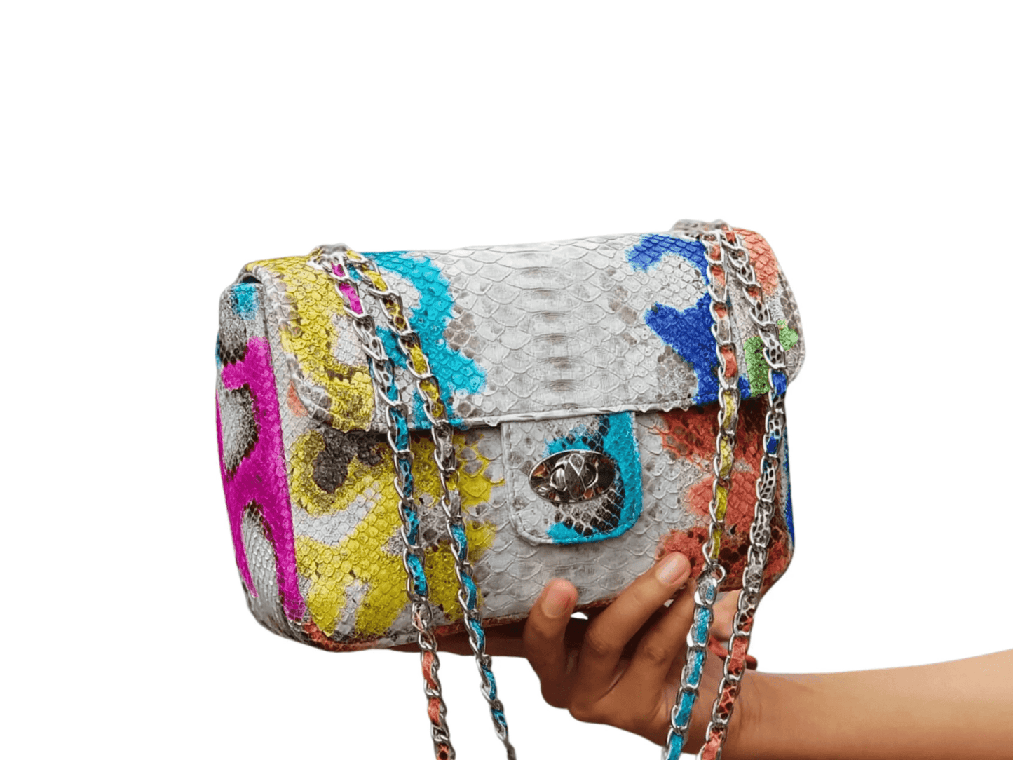 Small Snakeskin Shoulder Chain Purses - Python Jacket by LFM Fashion