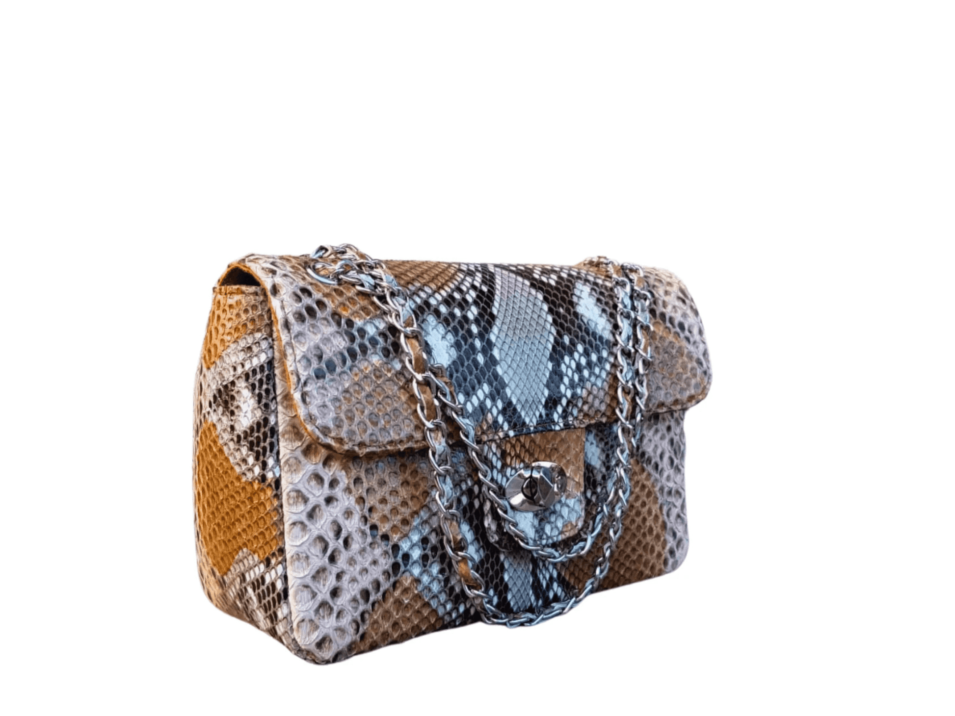 Small Snakeskin Shoulder Chain Purses - Python Jacket by LFM Fashion