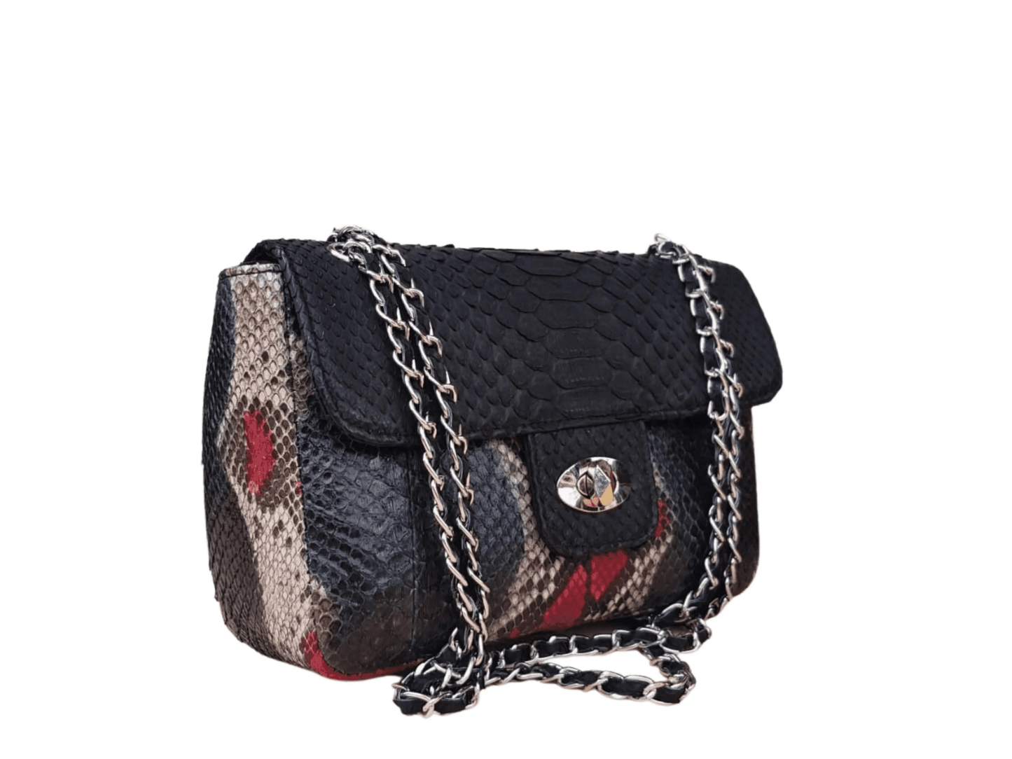 Small Snakeskin Shoulder Chain Purses - Python Jacket by LFM Fashion