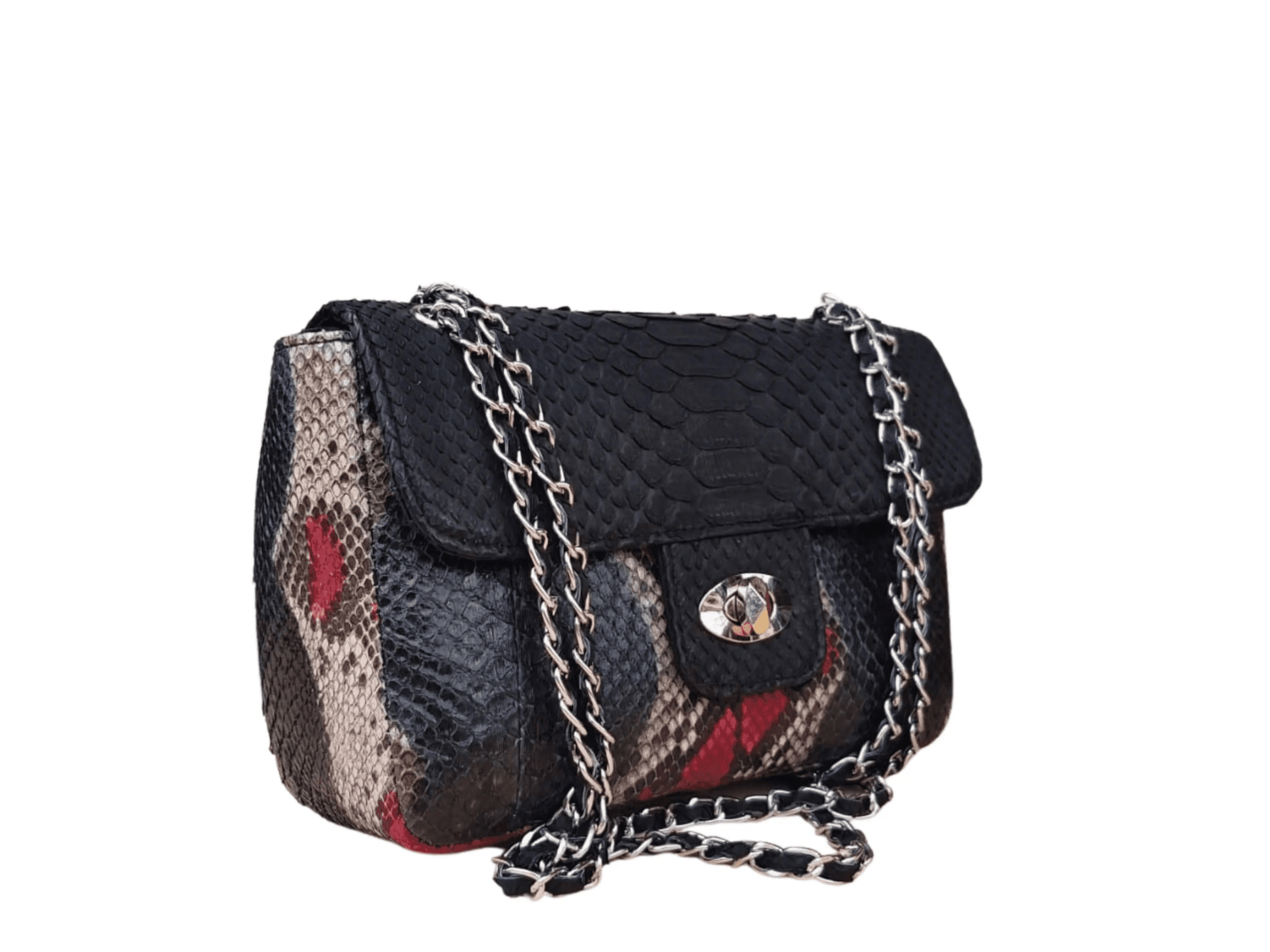 Small Snakeskin Shoulder Chain Purses - Python Jacket by LFM Fashion