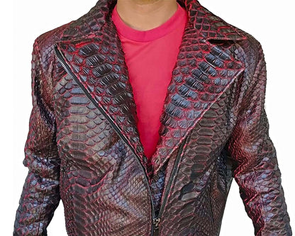 Snakeskin Biker Leather Jacket - Python Jacket by LFM Fashion