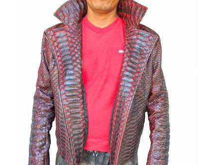 Snakeskin Biker Leather Jacket - Python Jacket by LFM Fashion