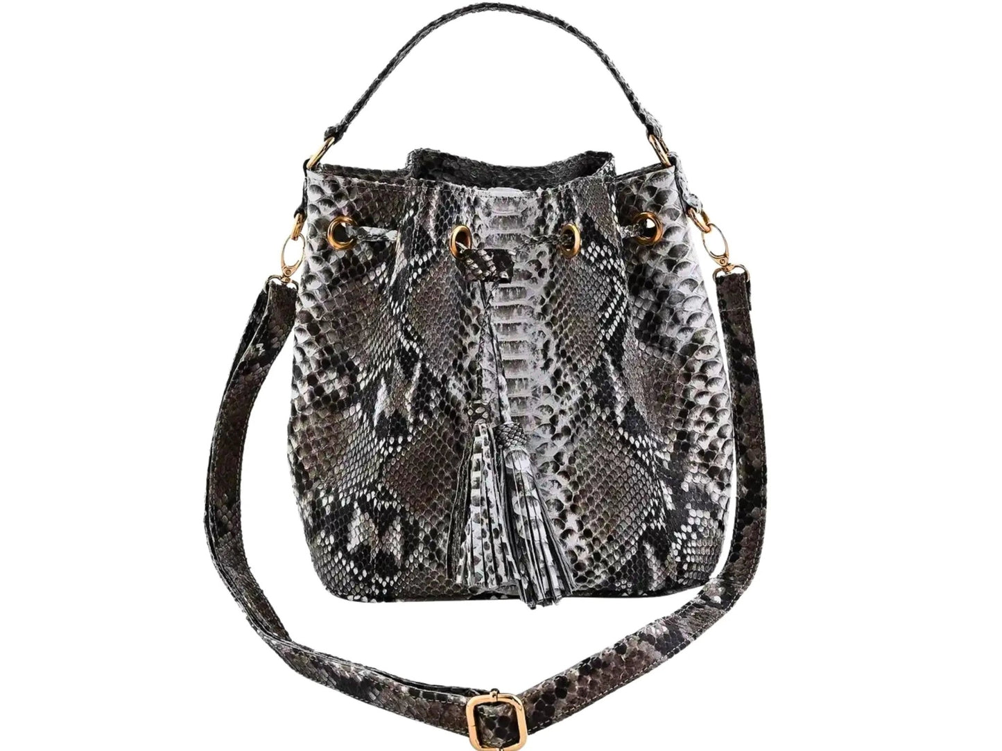 Snakeskin Drawstring Bucket Bag - Python Jacket by LFM Fashion