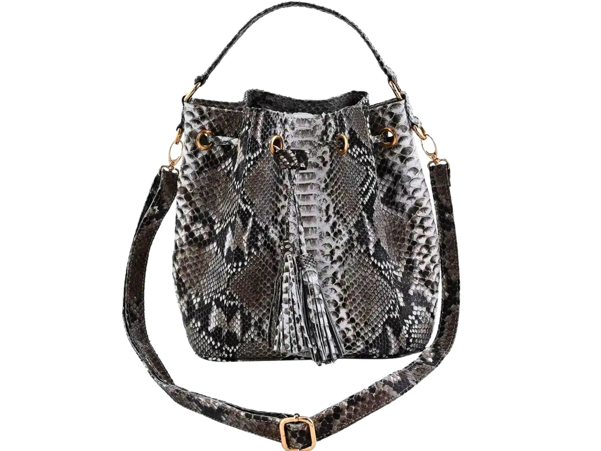 Snakeskin Drawstring Bucket Bag - Python Jacket by LFM Fashion