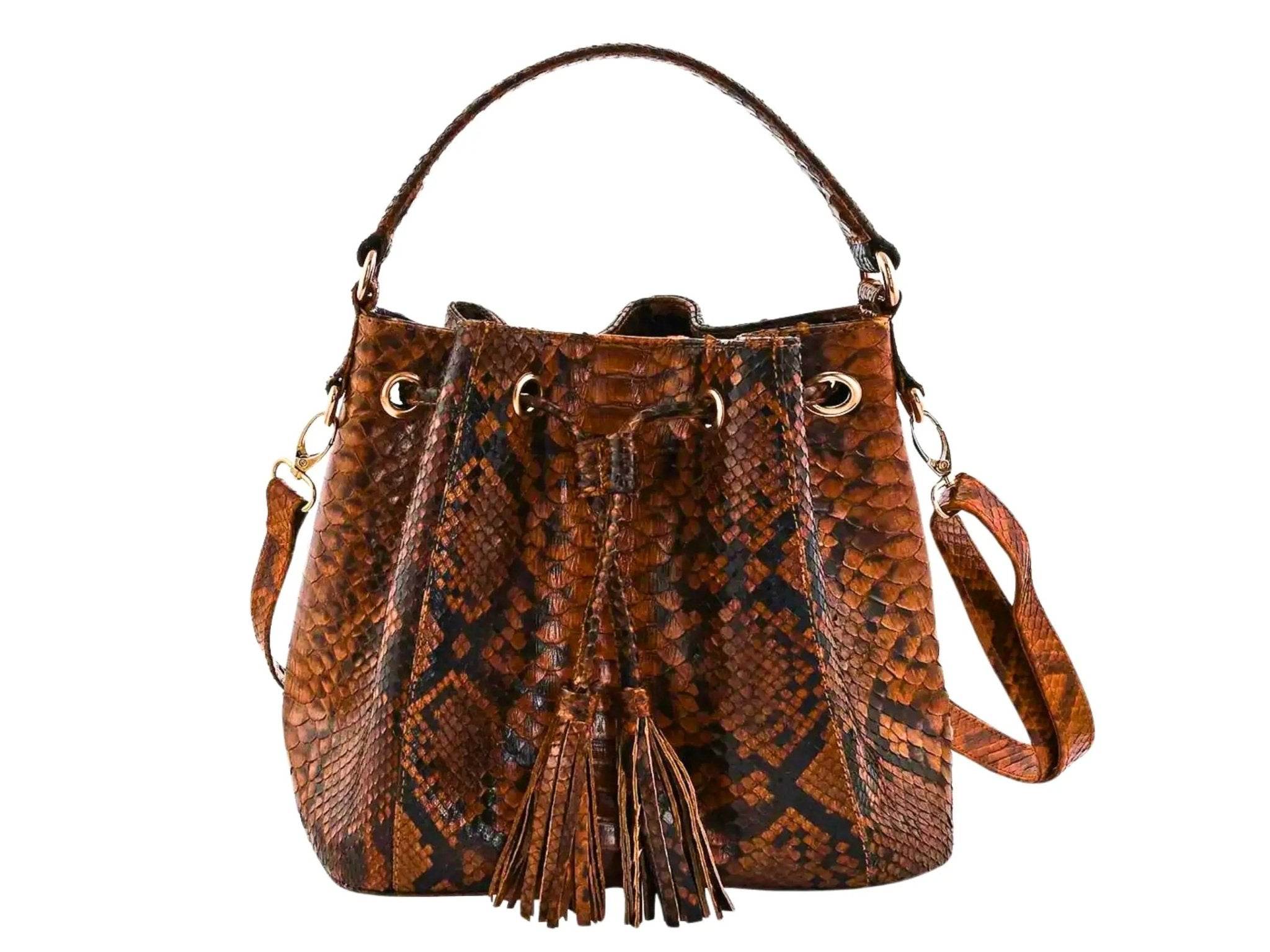Snakeskin Drawstring Bucket Bag by LFM Fashion