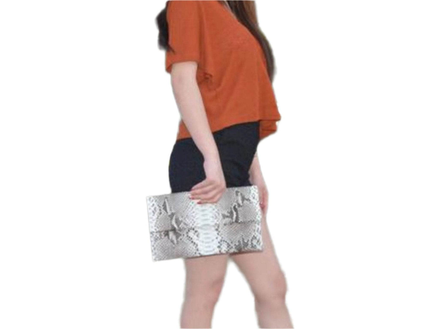 Snakeskin Foldover Clutch Bag - LFM Fashion