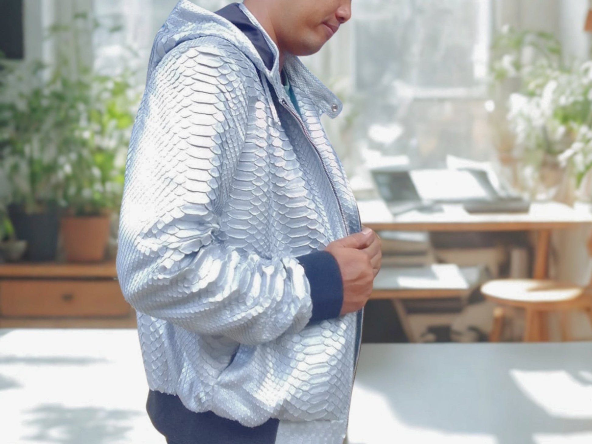 Snakeskin Hoodie Varsity Jacket - 6