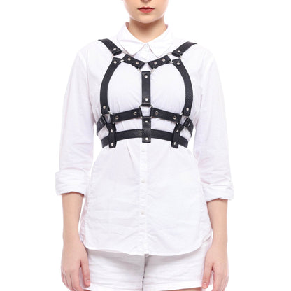 Snakeskin Leather Bondage Harness with Sexy Strap On Breast