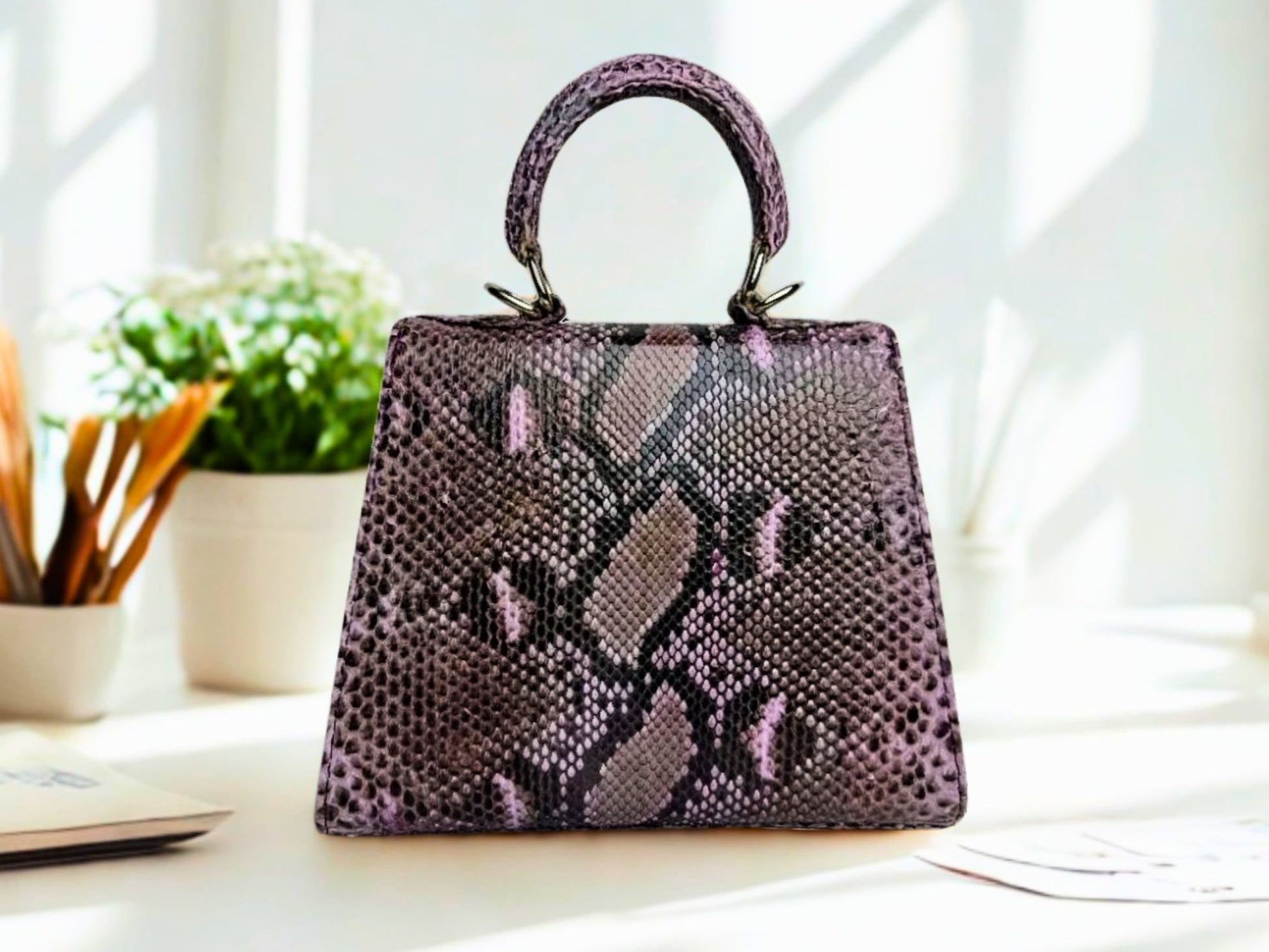 Snakeskin To Handle Bag on back side