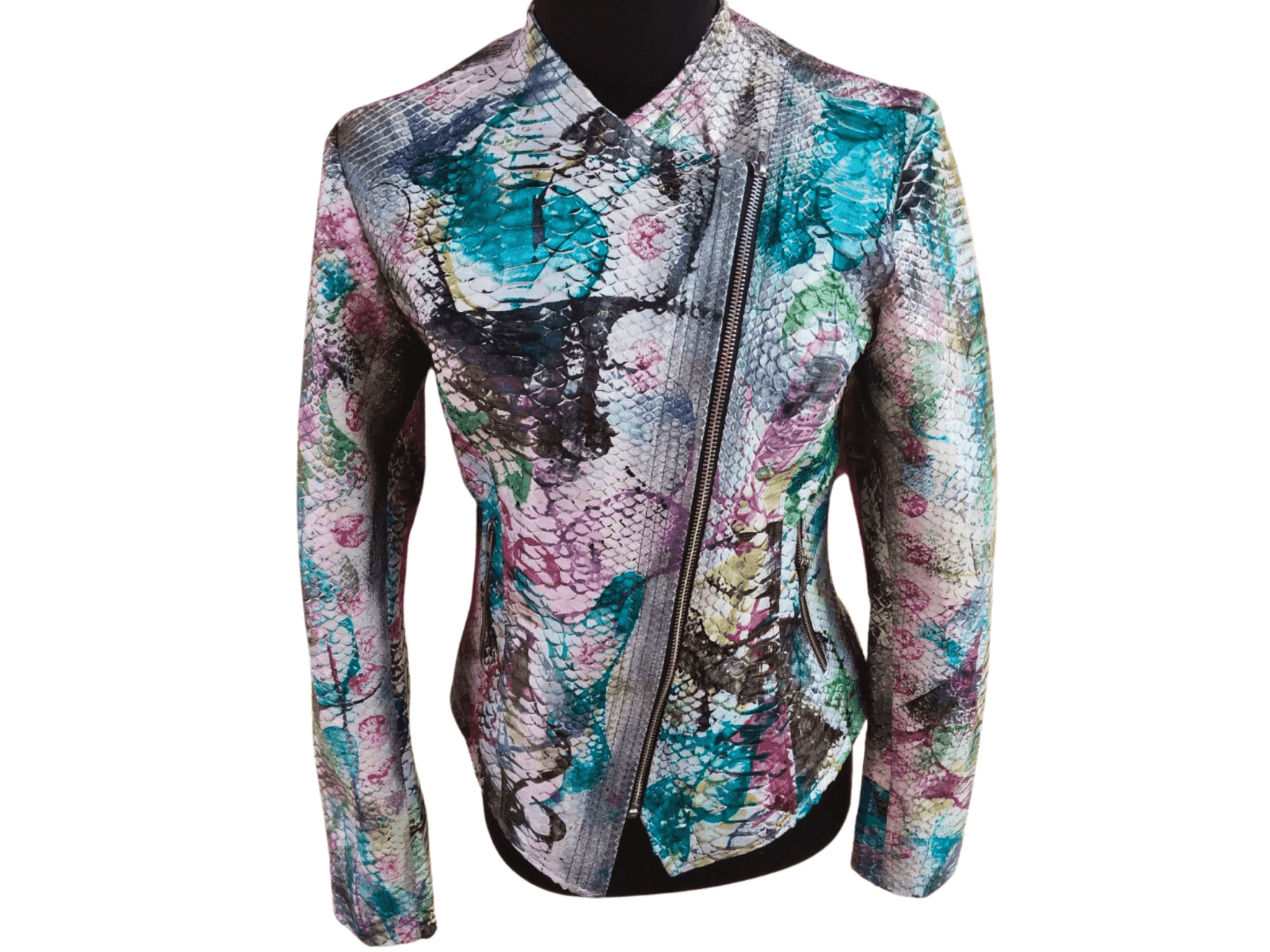 Tie Dye Python Snakeskin Leather Jacket by LFM Fashion
