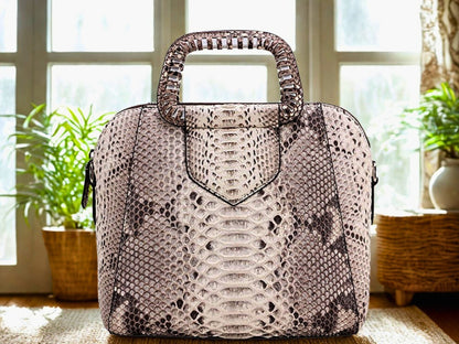 Top Handle Snakeskin Bag - Gray Color