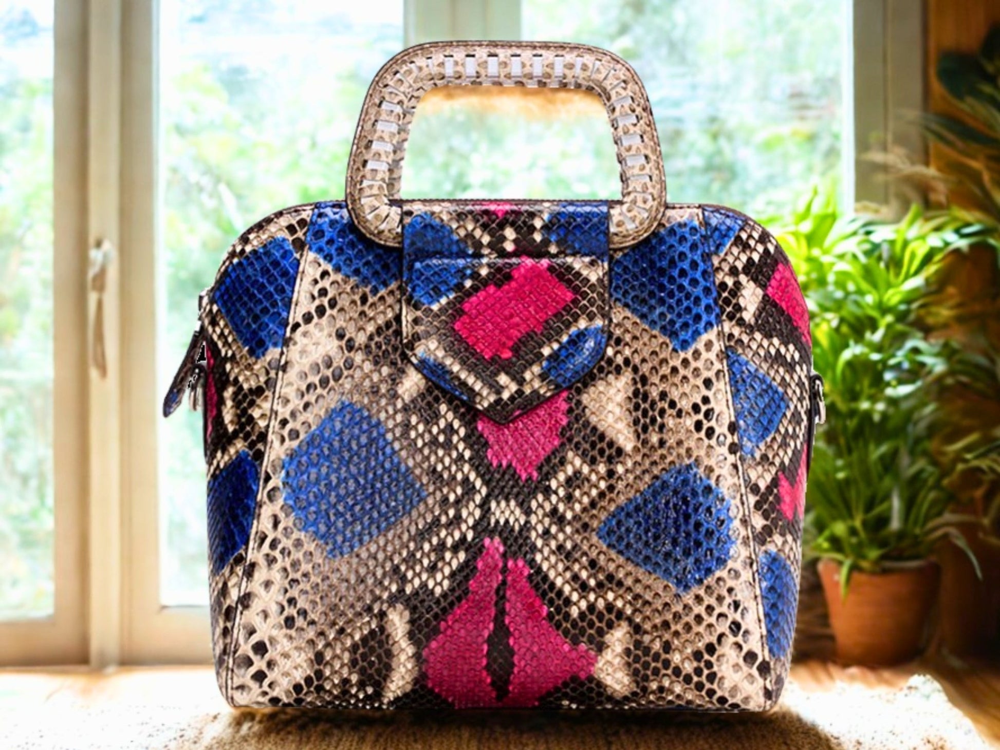 Top Handle Snakeskin Bag - Multi Color