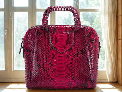 Top Handle Snakeskin Bag - Red Color