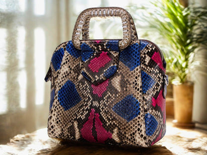 Top Handle Snakeskin Bag  on backside view