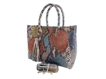 Tote Snakeskin Shoulder Bag - Python Jacket by LFM Fashion
